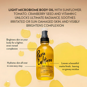 Pure Culture True Radiance Wild Citrus All-Over Matte Body Oil | Vitamin C + Omega 3 + Sunflower + Tomato + Cranberry Seed, For Sensitive and Sun-Damaged Skin, Balance & Brighten Lightweight Microbiome Body Oil