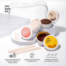 Load image into Gallery viewer, The Bare Kit Trio Body Care Set | Honey and Sugar Wax, Glow Getter Shea Butter, Wake Me Up Coffee Scrub
