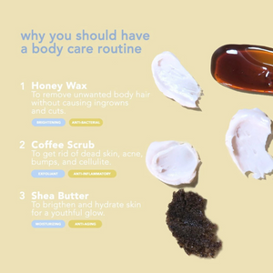 The Bare Kit Trio Body Care Set | Honey and Sugar Wax, Glow Getter Shea Butter, Wake Me Up Coffee Scrub