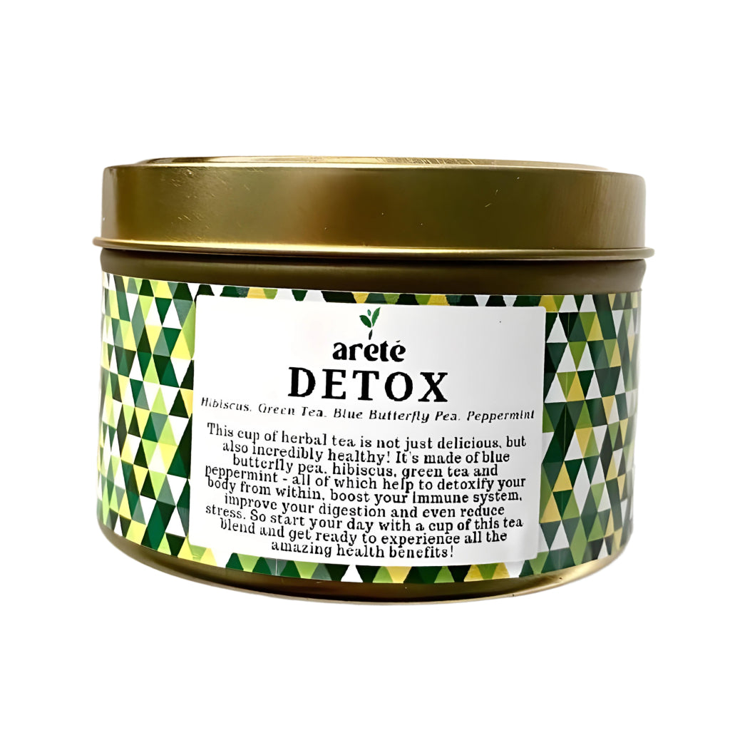 Areté Detox Tea 236g Specialty Teas in Canister, Hibiscus, Green Tea, Blue Butterfly Pea, Peppermint