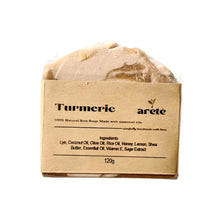 Load image into Gallery viewer, Areté Turmeric Organic Rice Soap 120g | Carefully Handcrafted Artisanal Soap Made With Essential Oils
