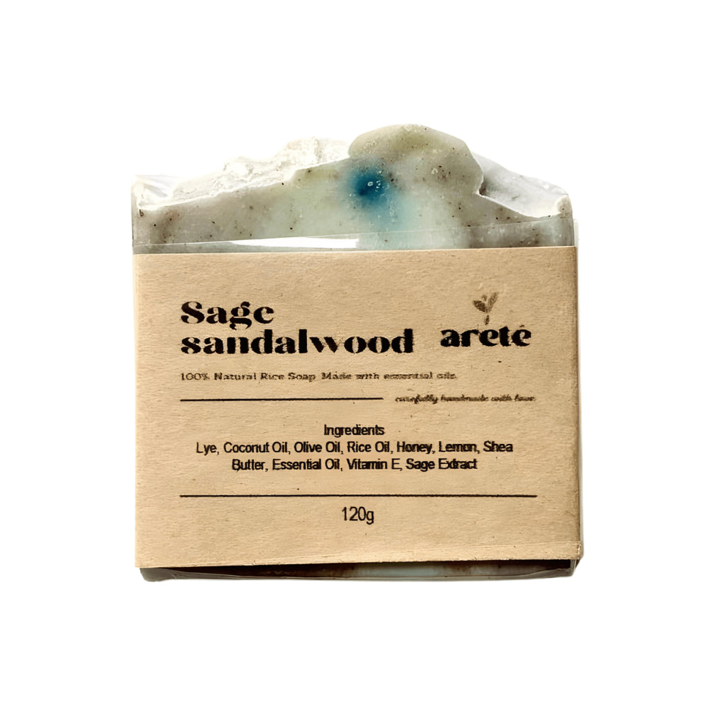 Areté Sage Sandalwood Organic Rice Soap 120g | Carefully Handcrafted Artisanal Soap Made With Essential Oils