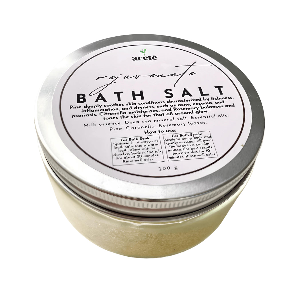 Areté Rejuvenate Bath Salt 300g | Good for Soak or Scrub, Contains Pine to Soothe Skin From Itchiness, Dryness, Inflammation