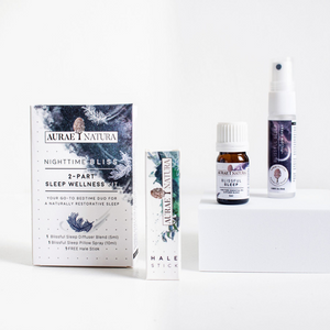 Aurae Natura Nighttime Bliss 2-Part Sleep Wellness Kit Blissful Sleep Essential Oil Blend + Pillow Spray + Aromatherapy Inhaler Bundle