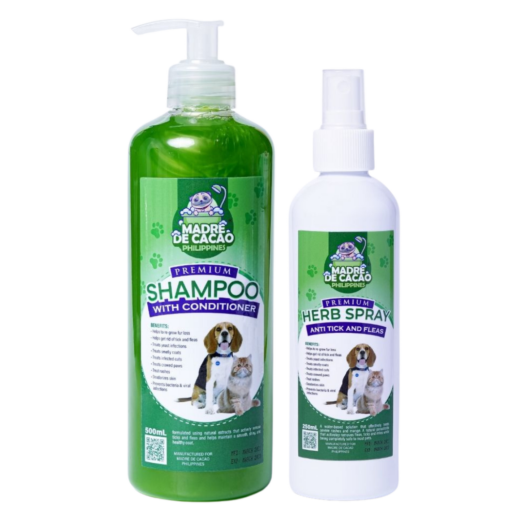 Madre De Cacao PH Pet Shampoo with Conditioner Plus Herb Spray Bundle