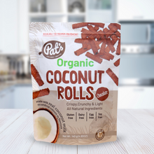Load image into Gallery viewer, Pat’s Organic Snacks Organic Coconut Rolls Chocolate Flavor 140g
