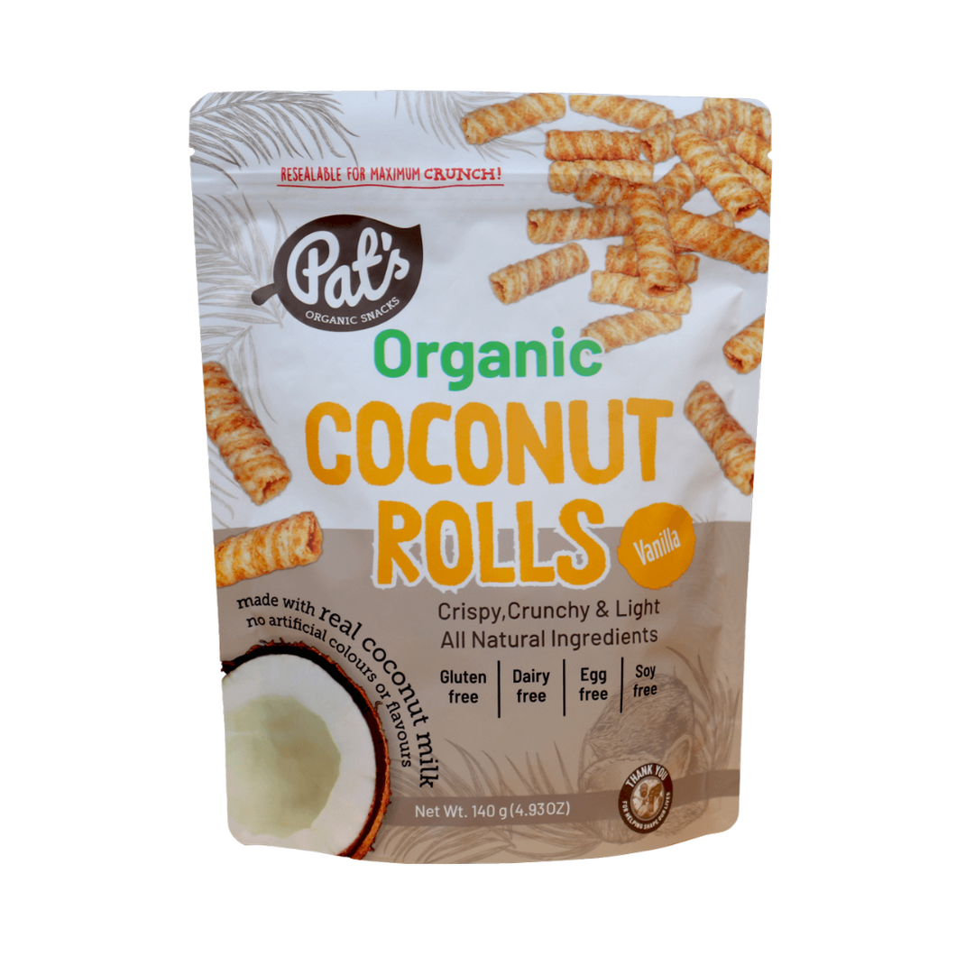 Pat’s Organic Snacks Organic Coconut Rolls Vanilla Flavor 140g